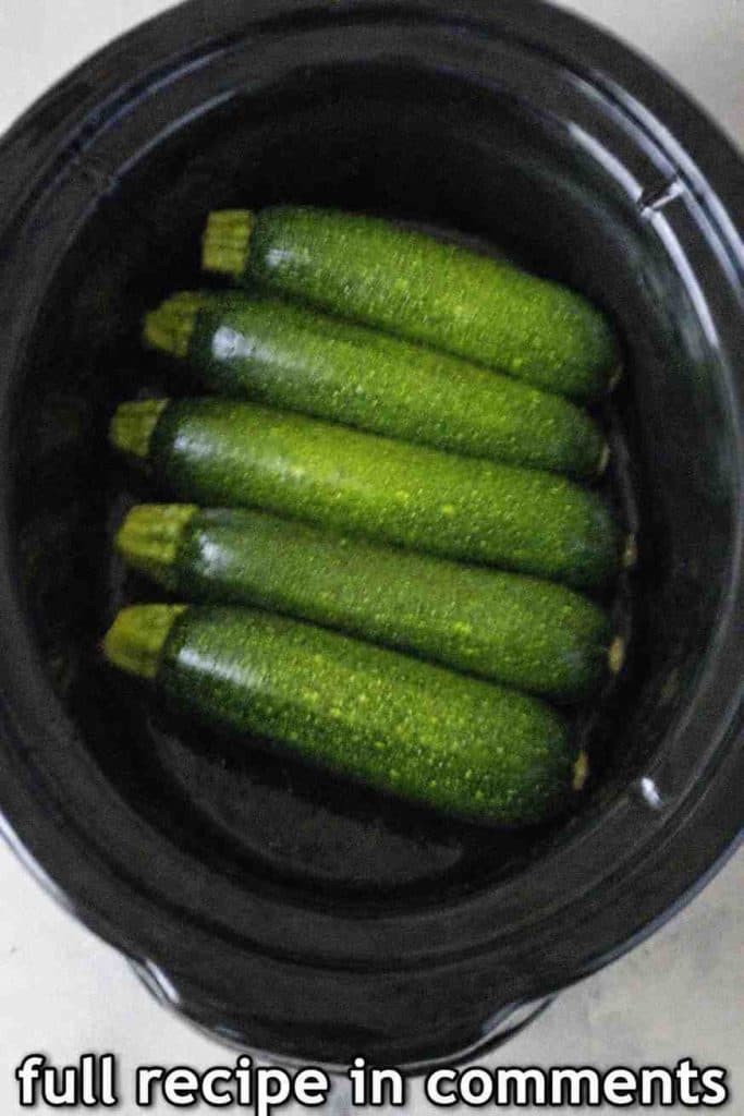 Dump whole unp.eeled raw zucchini in the slow cooker and 2 other ingredients to get a sweet so delicious your husband will be begging for more!