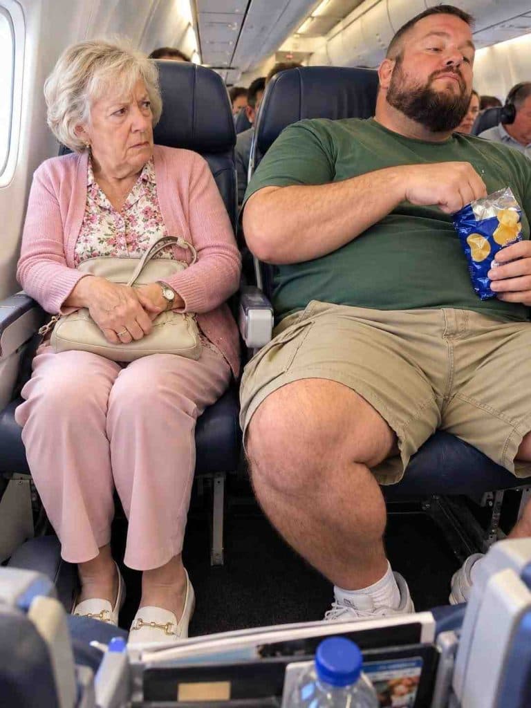 A Man Spread His Legs Into My Airplane Seat for Hours, Refusing to Give Me Any Space